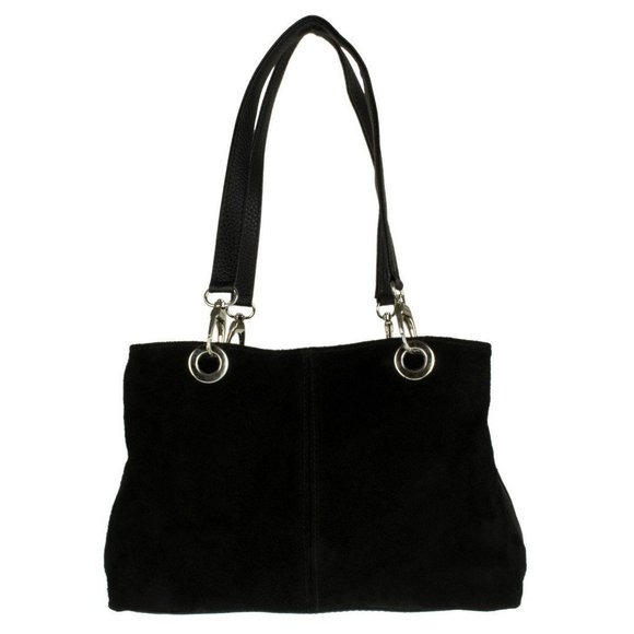 Italian Suede Shoulder Bag Black ^_^ - Picture 1 of 7